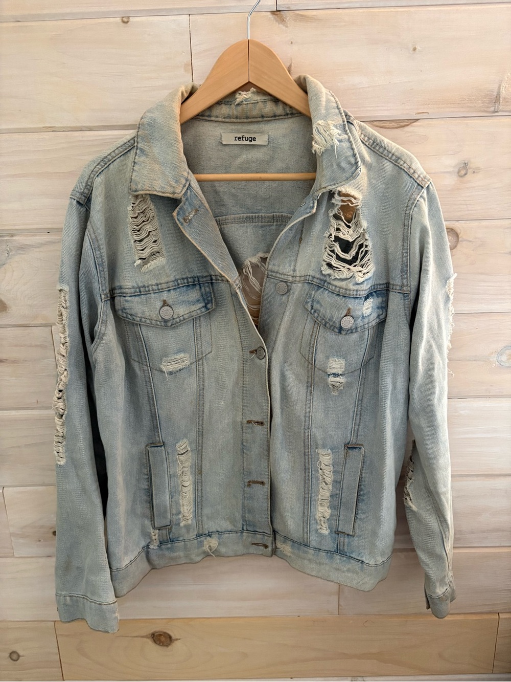 refuge Light Washed Distressed Denim Jean Jacket